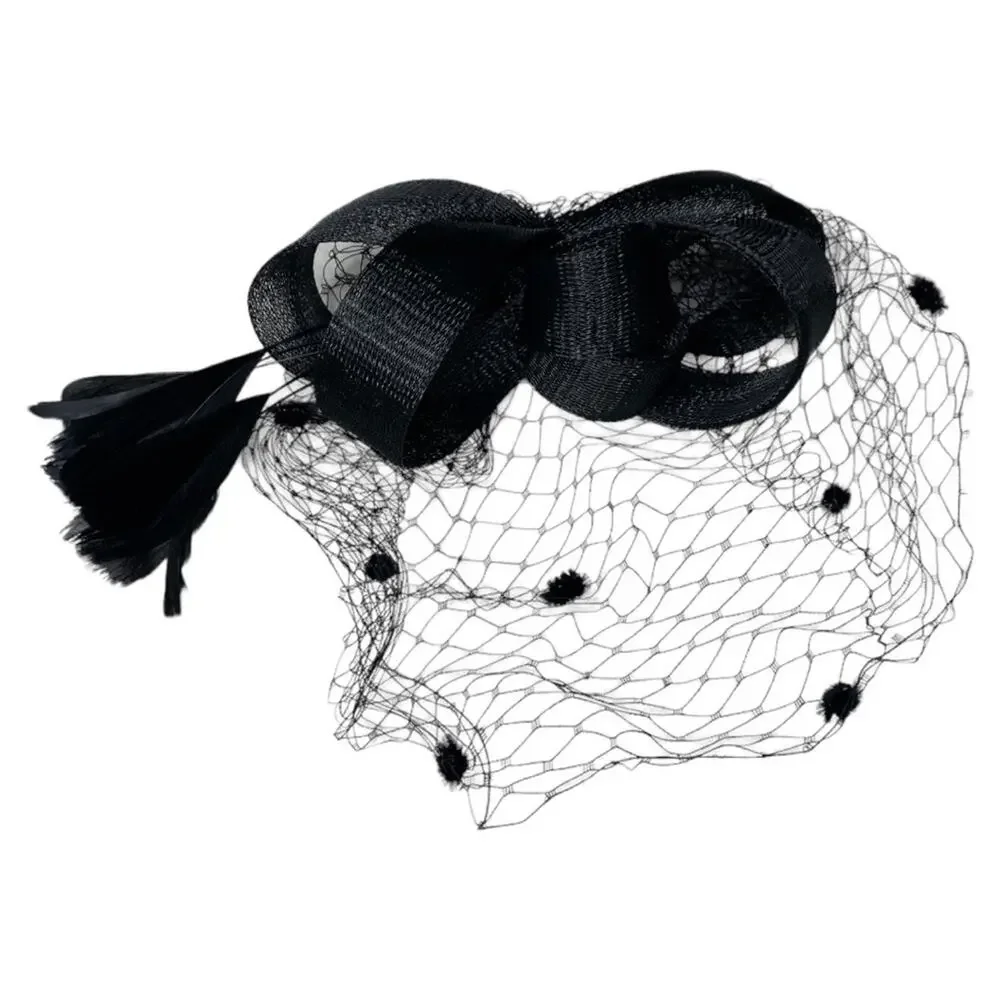 Women Black Hair accessory hat with sheer reveal